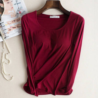 

Modal T-shirt Women Autumn Basic Padded Underwear Good Elastic Female O-Neck Long Sleeve Casual harajuku Wirefree Tops