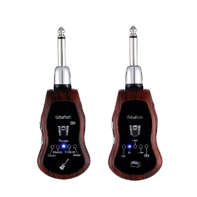

Portable UHF Guitar Wireless System Transmitter Receiver 10 Channels Built-in 5 Effects CleanBluesyFlangerTremoloMetal for