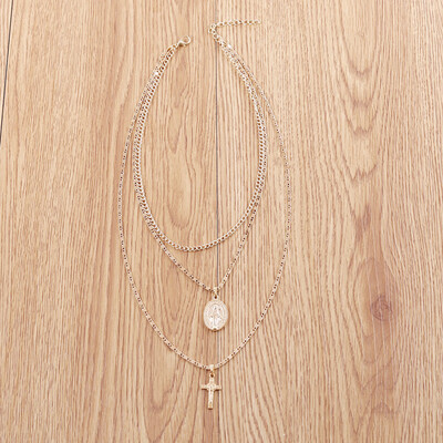 

Multilayered Cross Pendant Long Necklace Set for Women Golden Carve Portrait Coin Chain Necklace Girl Gift 2019