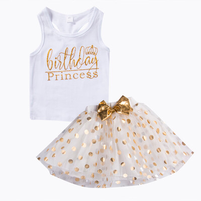 

Kid Baby Girl Birthday Outfit Top T-shirt Party Skirt Princess Dress Set Clothes
