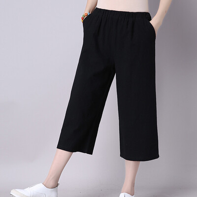 

Tailored Trendy Women Loose Pants Casual Pocket Cotton Linen Pants Calf-length Trouser