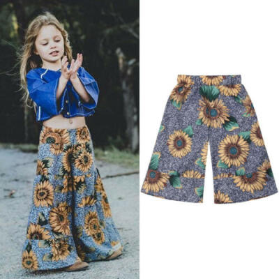 

Toddler Kids Baby Girls Sunflower Loose Trousers Casual School Long Pant Clothes