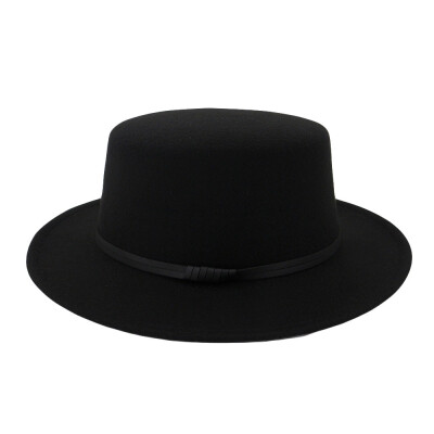 

Tailored Unisex Wide Brim Wool Belt Felt Flat Top Fedora Hat Party Church Trilby Hats Cap