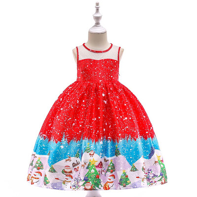 

Toddler Kids Baby Girls Santa Print Princess Dress Christmas Outfits Clothes
