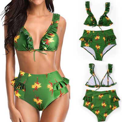 

Roseonmyhand Women Swimwear Bikini Cut Flower Two-Piece Swimsuit Tankini Beach Swimsuit