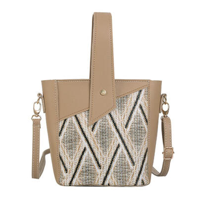 

Vintage Woven Straw Shoulder Bucket Women Summer Beach Messenger Handbags