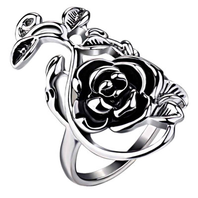 

Women Fashion Alloy Personality Rose Ring Ring Hollow Carved Flowers Rings Exaggerated Ring
