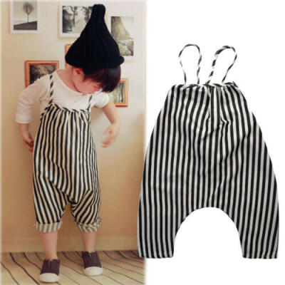 

Infant Baby Girl Cotton Striped Romper Jumpsuit Overall Playsuits Trousers Set