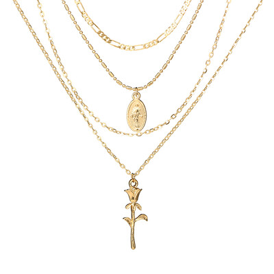 

HuaTang Bohemia Style Gold Chain Necklace Crystal Rose Pendant Necklaces for Women Girl Layered Necklace Jewelry Statement 3853