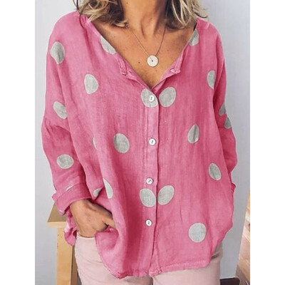 

Women Summer Cotton linen V Neck Top Blouse Loose Baggy Tops T Shirts Plus Size