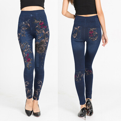 

Tailored Ladiesprinted Jeans Bottoms Hip Lift Overshoot And Slim Nine-minute Pants