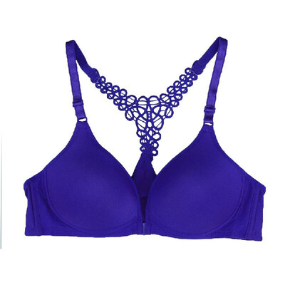 

New Fashion Women Bra Front Closure Wire Free Y-line Straps Crochet Lace Solid Sexy Underwear