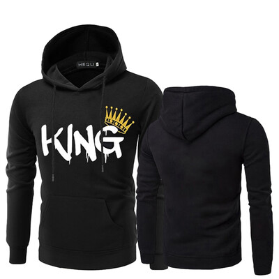

2019 Lovers Gifts King And Queen Couple Hoodie Casual Long Sleeve Letter Printed King Queen Hooded Sweatshirt Valentine Gifts Tops