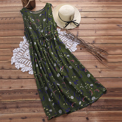 

Womens Boho Sleeveless Floral Printed Long Vest Dress