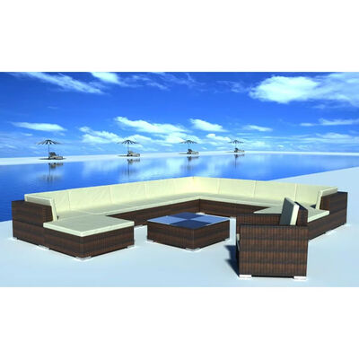 

12 Piece Garden Lounge Set with Cushions Poly Rattan Brown
