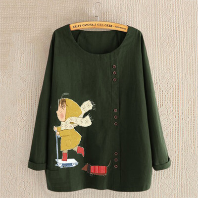 

Tailored Autumn And Winter Cartoon Girl Print Long-Sleeved Large Size Women Blouse