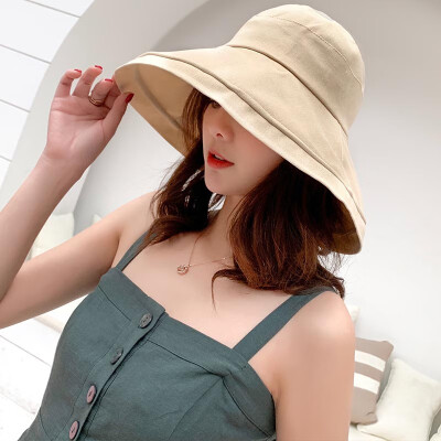 

Women Bucket Cap Cotton linen Solid Color Floppy Wide Brim Casual Holiday Beach Sun Outdoor Hat