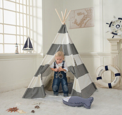 

Ktaxon Teepee Play Tent Kids Indian Canvas Playhouse Sleeping Dome w Package Bag - Gray Strip