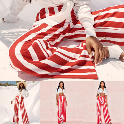 

Womens High Waist Striped Thin Wide Leg Pants Trousers Casual Beach Pants