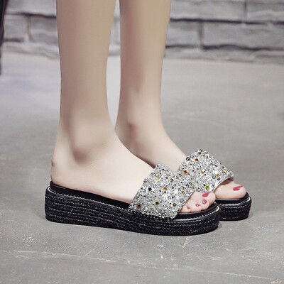 

Rose Women Ladies Fashion Crystal Loafers Casual Sandals Flats Beach Slipper Shoes