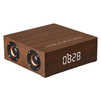 

High power 4 speakers wooden portable mobile phone computer sound bluetooth wireless desktop speaker alarm clock wood subwoofer