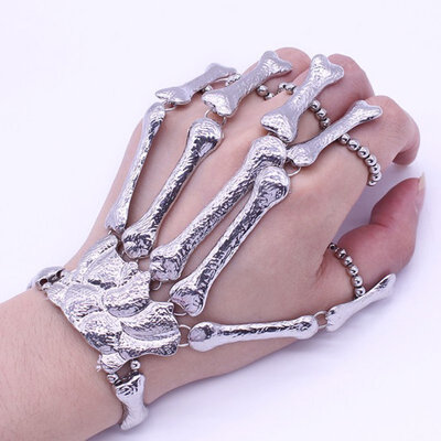 

Hot Sales Halloween Props Gift Fun Nightclub Party Punk Finger Bracelet Gothic Skull Skeleton Bone Hand Finger Bracelet