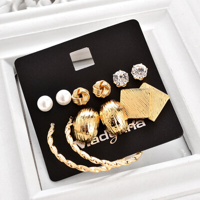 

6 Pairs set Fashion Alloy Stud Earring Set Trendy Retro Elegant Beautiful Earrings Party Wedding Jewelry Accessories