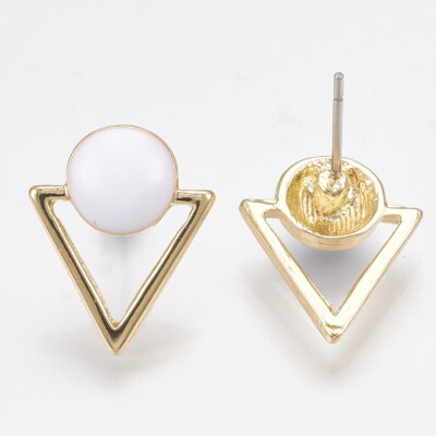 

Alloy Stud Earrings with Enamel Triangle with Flat Round Light Gold White 16x13mm Pin 07mm