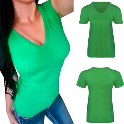 

Starmoon Women Fashion Sexy Short Sleeve O-Neck Pure Color Blouse Casual T-Shirt Tops