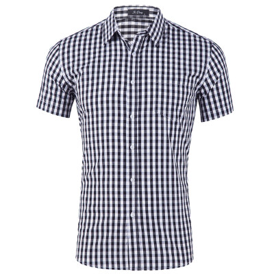 

Tailored Summer Mens New Cotton Small Plaid Short Sleeve Casual Shirt Top Blouse