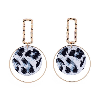 

Fashion Women Circle Leopard Pattern Faux Leather Dangle Stud Earrings Gift