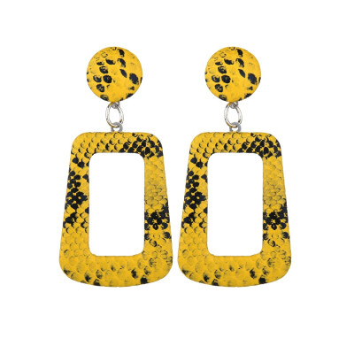

EK630 Oversize Vintage Drop Earrings for Women Large Geometric Statement Earrings PU Snake Skin Pendant Earrings Fashion Jewelry