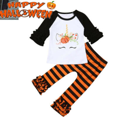 

Girls Halloween Pumpkin Outfit Tops Leggings Boutique Toddler Kids Clothes US