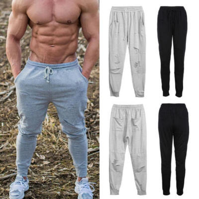 

New Mens Slim Cuffed Hem Trousers Plain Track Sweat Pants Suit Gym Casual Sport