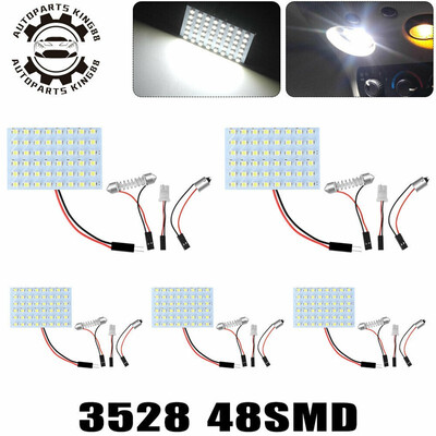 

5X White LED 48SMD Panel Interior Dome Map Light Bulb Festoon T10 BA9S Adapter