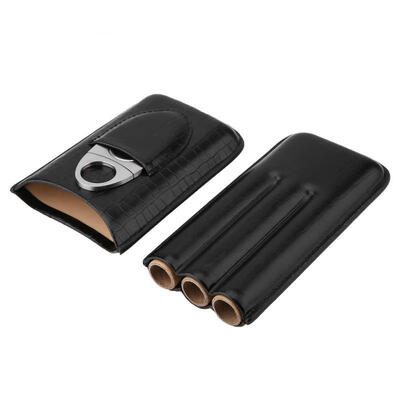 

Greensen Crocodile Grain Faux Leather 3 Tube Cigar Travel Case Holder Humidor with Cutter