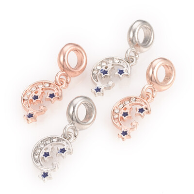 

Alloy Enamel European Dangle Beads with Rhinestone Large Hole Pendants Moon Mixed Color 25mm Hole 45mm Moon 16x95x15mm