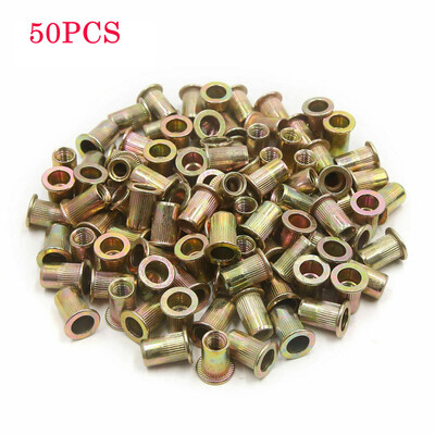 

〖Follure〗50Pcs M4 Plated Steel Rivet Nut Flat Head Threaded Insert Nutsert