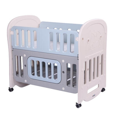 

JOYMOR Baby Crib Cradle Safety Nursery Sleeping Bed with Coir Mattress Multi-functional Blue & White & Gray