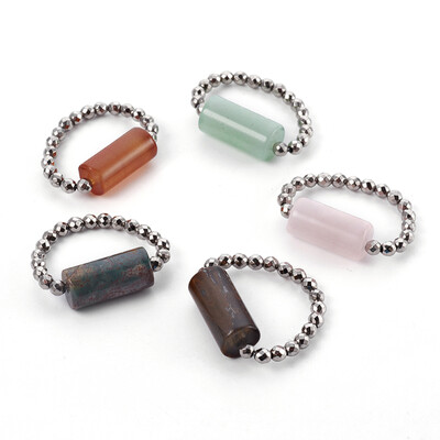 

Natural Mixed Gemstone Stretch Rings with Electroplate Non-magnetic Synthetic Hematite Beads Column 23mm