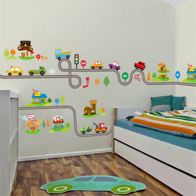 

Cartoon Cars Highway Track Wall Stickers Kids Bedroom Decor Wall Art Decals Hot