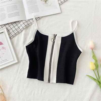 

Women Style Personality Color-blocked All-match Zipper Style Camisole Top