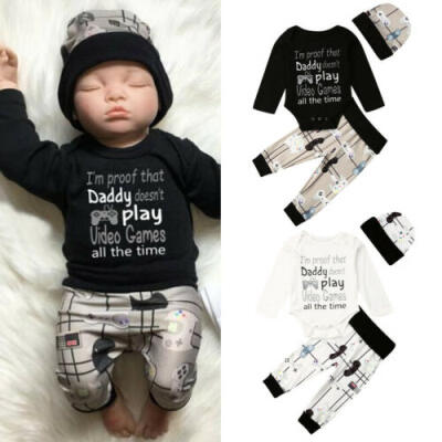 

US Infant Baby Boy Outfit Long Sleeve Romper Bodysuit Leggings Pants Clothes Set