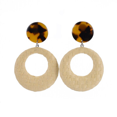 

Handmade Raffia Woven Pendants Dangle Earrings Studs with Cellulose Acetate Findings&Stainless Steel Findings Cardboard Boxe