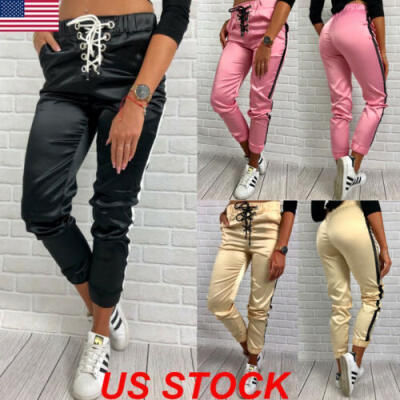 

Women Lady Pencil Trousers Skinny Stretch High Waist Pants Cargo Casual Jeggings