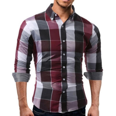 

Mens Fashion Luxury Casual Slim Fit Stylish Plaid Dress Shirts Long sleeve Shirt