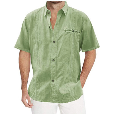 

Toponeto Fashion Mens Casual Turn-down Collar Button Solid Beach Short Sleeve Top Blouse