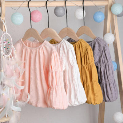 

UK Sale Newborn Baby Girls Lantern Sleeve Tops Shirts Blouse Round Neck Clothes