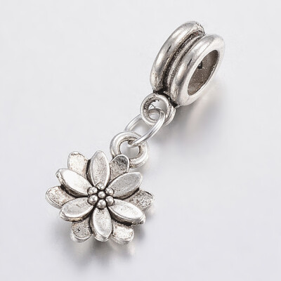 

Tibetan Style Alloy European Dangle Beads Large Hole Pendants Cadmium Free & Lead Free Flower Antique Silver 28mm