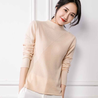 

QIANMUCHUN female curled half-high collar cashmere sweater fashion 5786